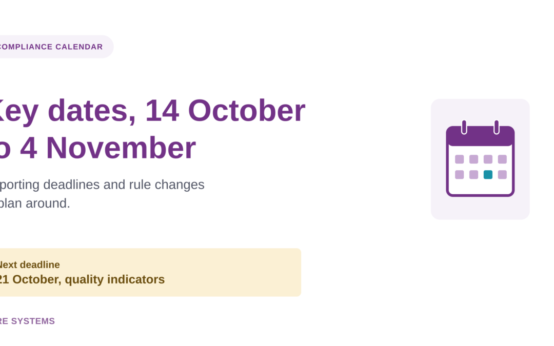 Aged care compliance calendar: key dates from 14 October to 4 November
